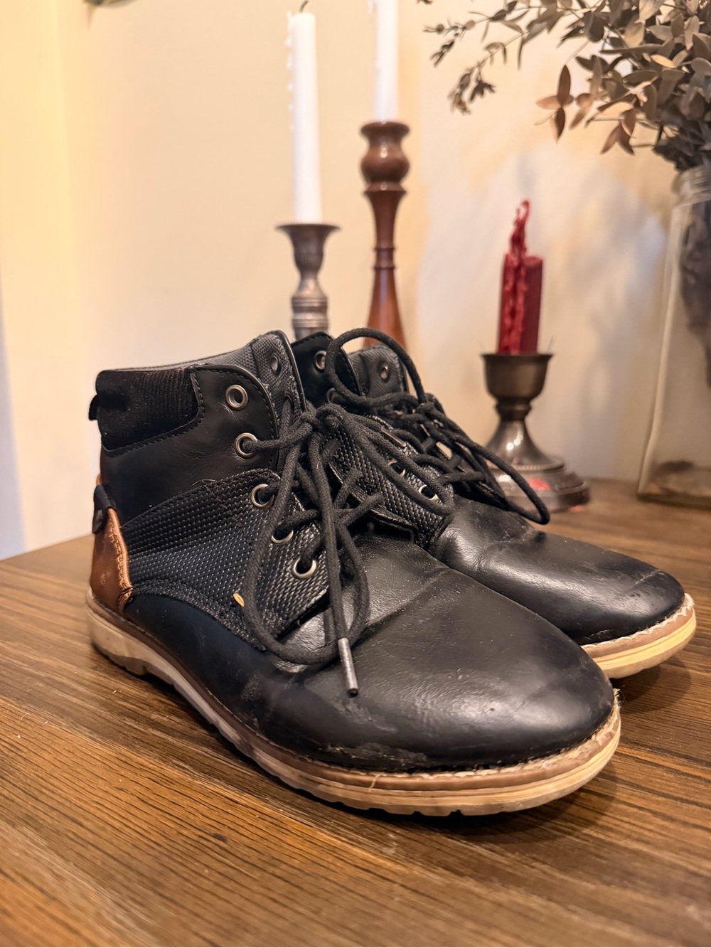 Tahari Black and Tan Kids Lace-Up Boots